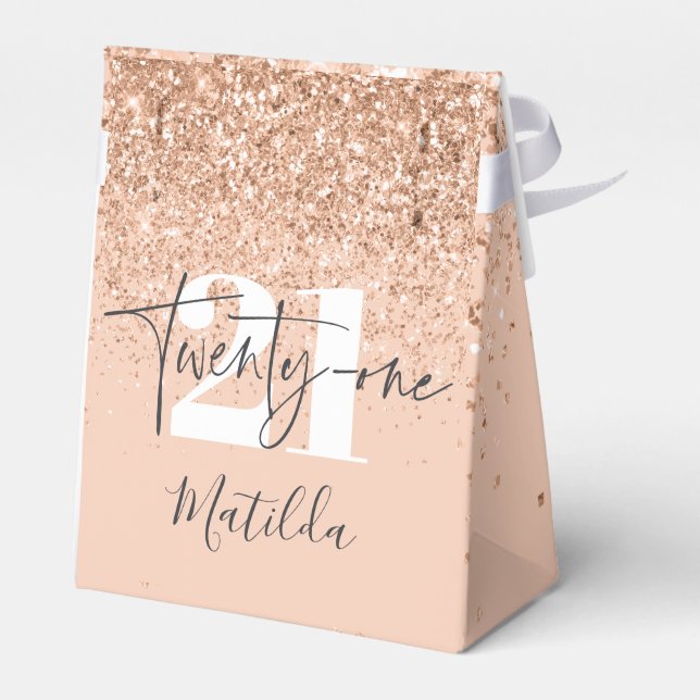 Girly glitter sparkle modern 21st birthday party  favor box (Back Side)