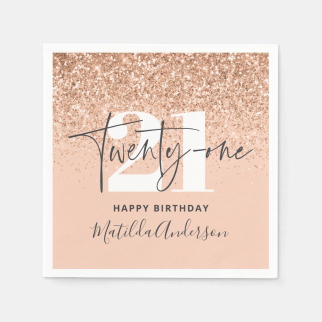 Girly glitter sparkle modern 21st birthday party napkin (Front)