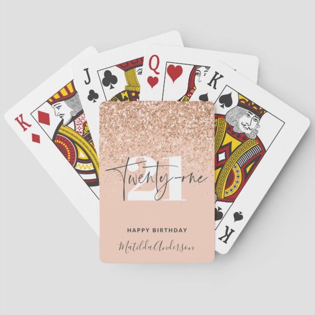 Girly glitter sparkle modern 21st birthday  playing cards (Back)