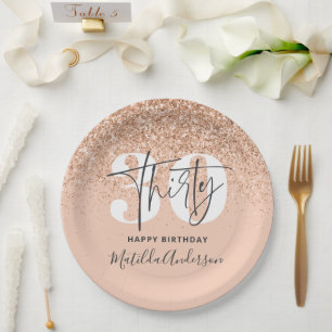 Girly glitter sparkle modern 30th birthday party paper plate