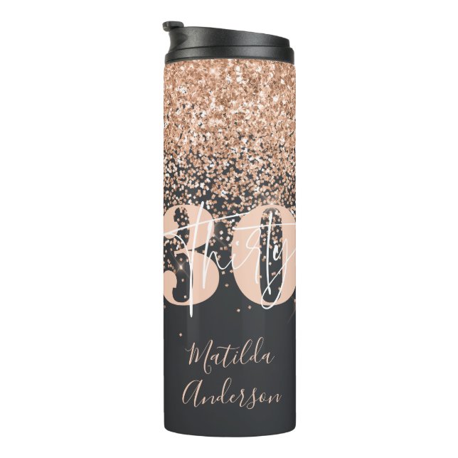Girly glitter sparkle modern 30th birthday  therma thermal tumbler (Rotated Right)