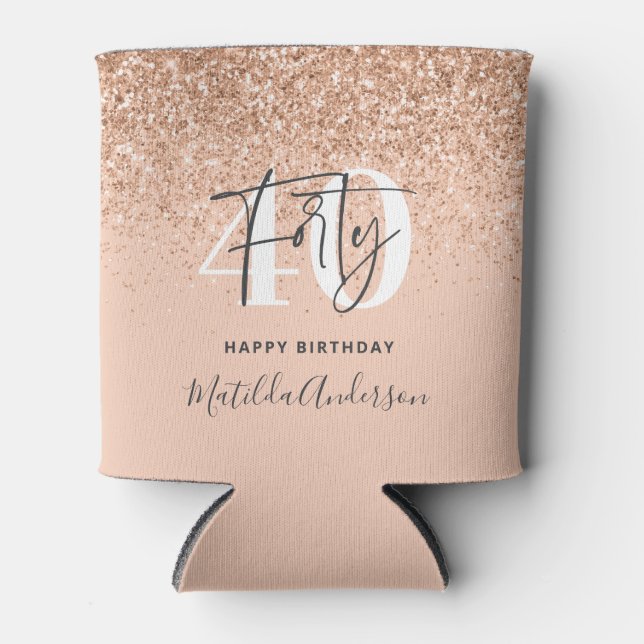 Girly glitter sparkle modern 40th birthday party can cooler (Front)