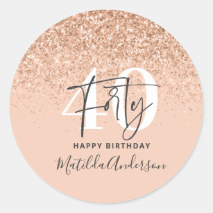 Girly glitter sparkle modern 40th birthday party  classic round sticker