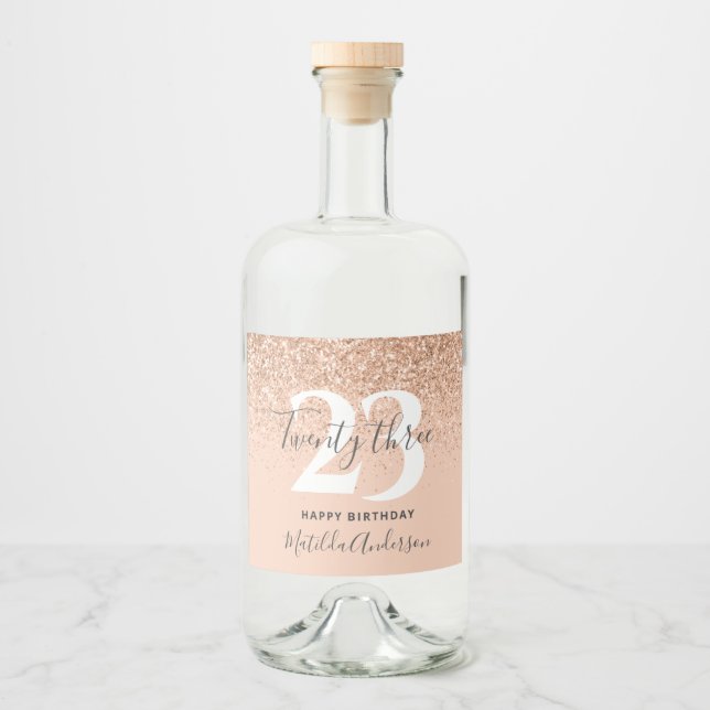 Girly glitter sparkle modern  birthday   liquor bottle label (Front)