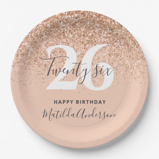 Girly glitter sparkle modern  birthday party paper paper plate (Front)