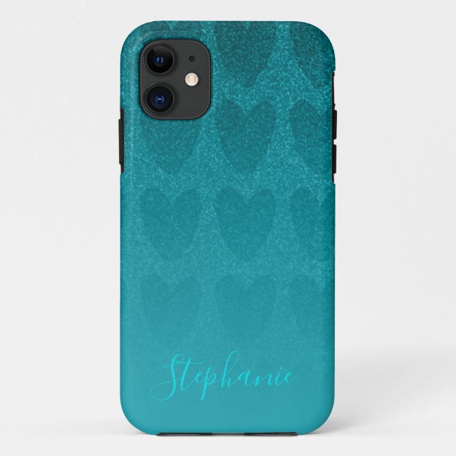 Girly Glitter Turqouise hearts  Case-Mate iPhone Case (Back)