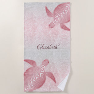 Girly Glitter Turtles Monogram Coastal Beach Towel