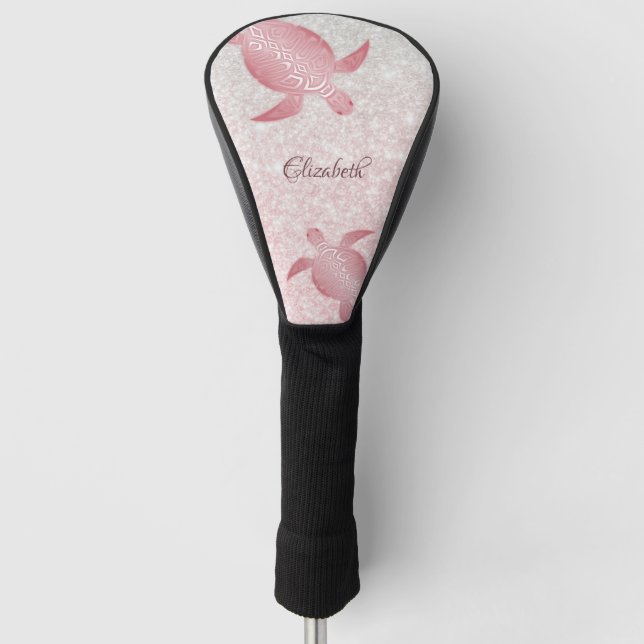Girly Glitter Turtles Monogram Coastal  Golf Head Cover (Front)