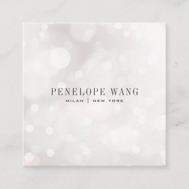 Girly Glitter Whimsy White Bokeh Square Business Card (Front)