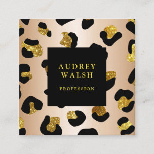 Girly Glittery Faux Gold Leopard print  Luxury Square Business Card