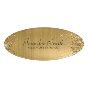 Girly Glittery Gold Faux Foil Desk Name Plate