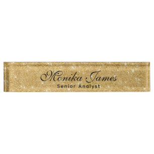 Girly Glittery Gold Faux Light Pi  Nameplate