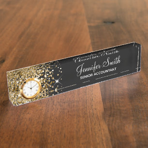 Girly Glittery Gold Glam Black Nameplate
