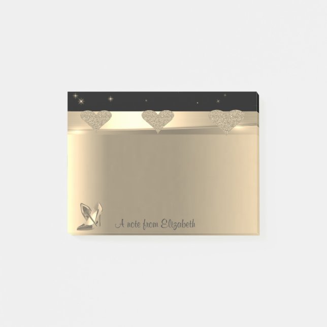 Girly Glittery Gold Hearts,High Heels-Personalized Post-it Notes (Front)