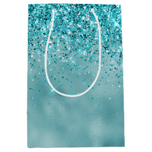 Girly Glitz Aqua Turquoise Glitter Medium Gift Bag