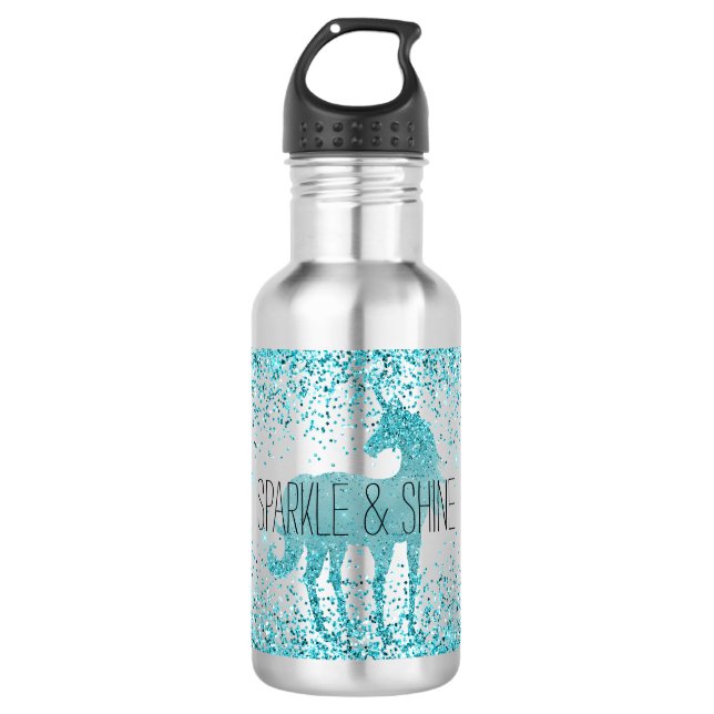 Girly Glitz Aqua Turquoise Glitter Unicorn 532 Ml Water Bottle (Front)