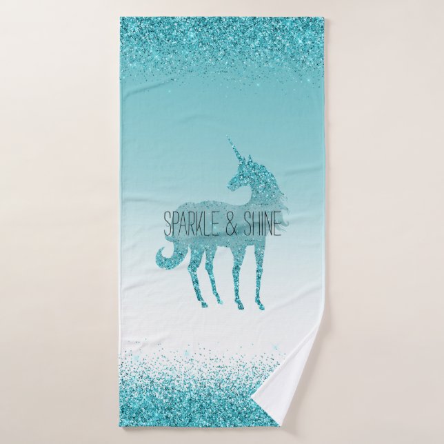 Girly Glitz Aqua Turquoise Glitter Unicorn Bath Towel (Bath Towel)