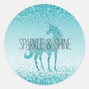 Girly Glitz Aqua Turquoise Glitter Unicorn Classic Round Sticker