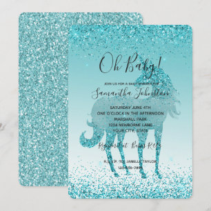 Girly Glitz Aqua Turquoise Glitter Unicorn Invitation