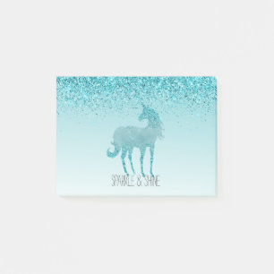 Girly Glitz Aqua Turquoise Glitter Unicorn Post-it Notes