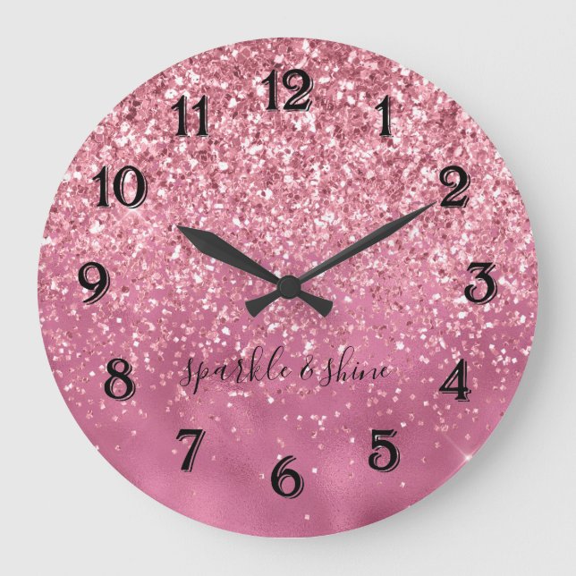 Girly Glitz Glam Pink Glitter Sparkle Large Clock (Front)