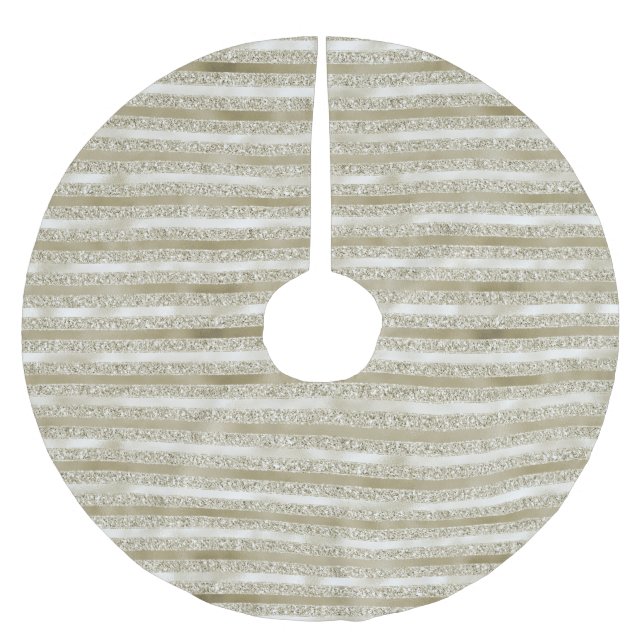 Girly Glitzy Glitter Glam Gold Stripes Brushed Polyester Tree Skirt (Front)