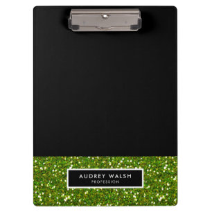 Girly Glitzy Green Sequin Glitter Black Clipboard