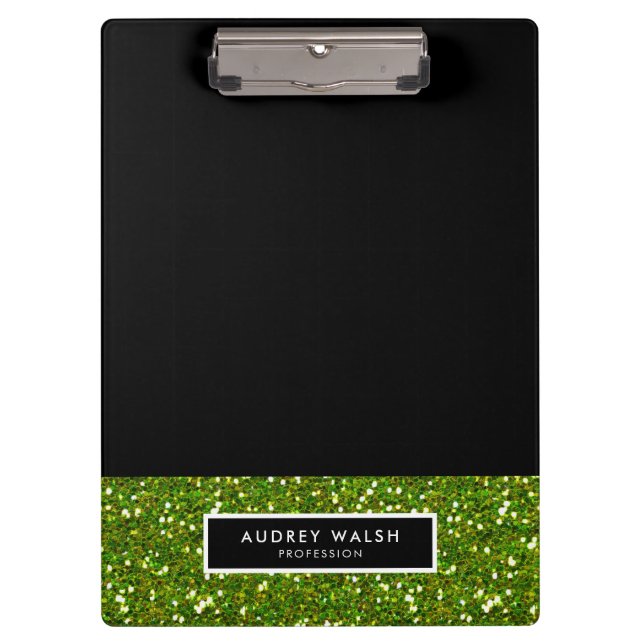 Girly Glitzy Green Sequin Glitter Black Clipboard (Front)
