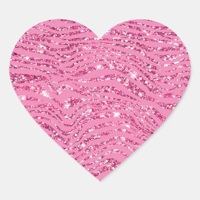 Girly Glitzy Pink Glitter Zebra Heart Sticker (Front)