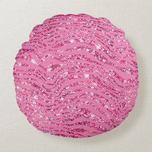 Girly Glitzy Pink Glitter Zebra Round Pillow