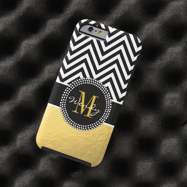 Girly Gold and Black Chevron Monogrammed Case-Mate iPhone Case (In Situ)