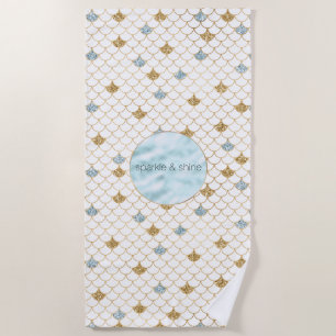 Girly Gold Aqua Blue Glitter Mermaid Quote Beach Towel