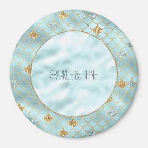 Girly Gold Aqua Blue Glitter Mermaid Quote Magnet