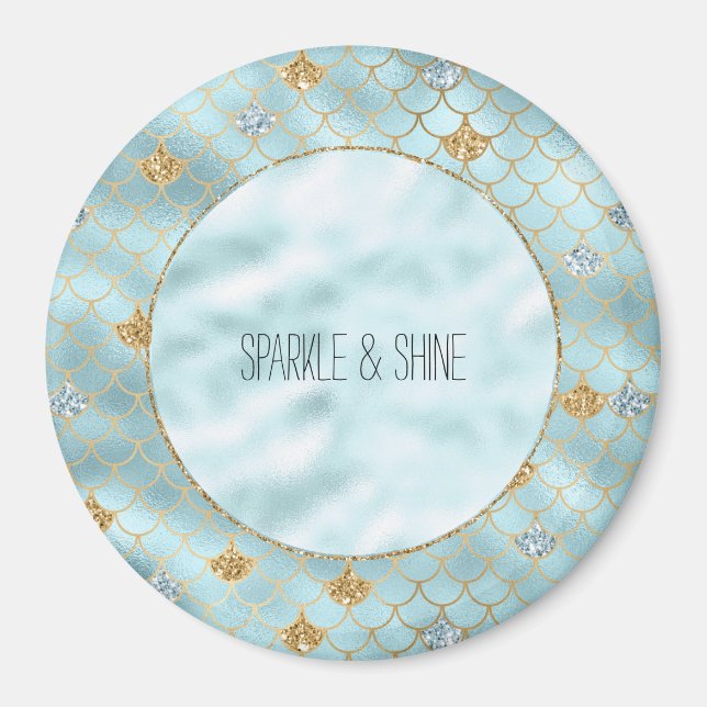 Girly Gold Aqua Blue Glitter Mermaid Quote Magnet (Front)