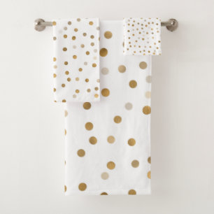 Girly Gold Dots Confetti White Design Bath Towel Set