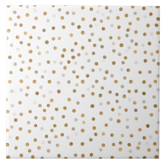 Girly Gold Dots Confetti White Design Tile (Front)