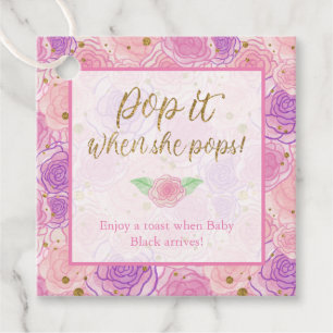 Girly Gold Floral Pop It When She Pops Baby Shower Favour Tags