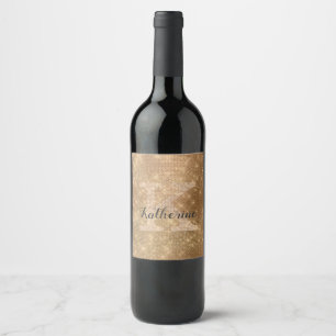 Girly Gold Glam Diamond Sparkle Chic Monogram Name Wine Label