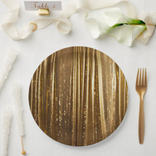 Girly Gold Glam Tinsel Stripes Paper Plate
