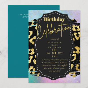 Girly Gold Glitter Animal Print Birthday ANY Age Invitation