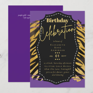 Girly Gold Glitter Animal Print Birthday ANY Age Invitation