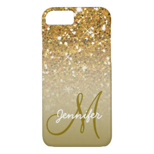 Girly Gold Glitter Custom Monogram Name Ombre Case-Mate iPhone Case