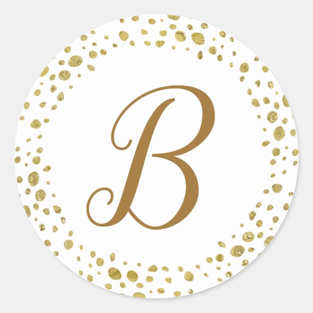 Girly Gold Glitter Dots Modern Minimal Logo Classic Round Sticker (Front)