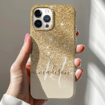 Girly Gold Glitter Monogram Name iPhone 12 Case<br><div class="desc">Girly Glitter Monogram Name Case. This design is accented with a faux glitter texture. Personalize this custom design with your own name and monogram initial.</div>