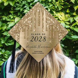 Girly Gold Glitter Personalized Graduation Cap Topper