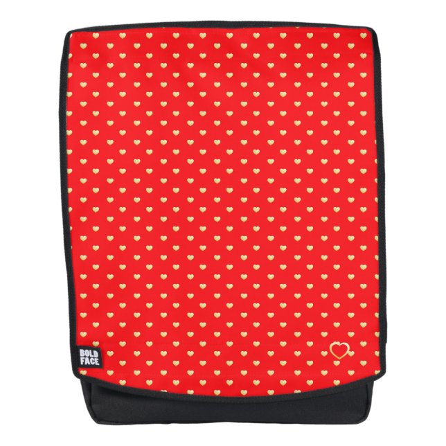 Girly Gold Heart Pattern on Crimson Red Backpack (Front)