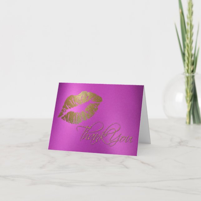 Girly Gold Lip Print Thank You Card (Front)