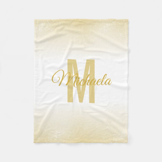 Girly Gold Modern Chic Monogram Elegant Glitter Fleece Blanket (Front)