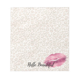 Girly Gold Peach Leopard Print Pink Lips Kiss Notepad