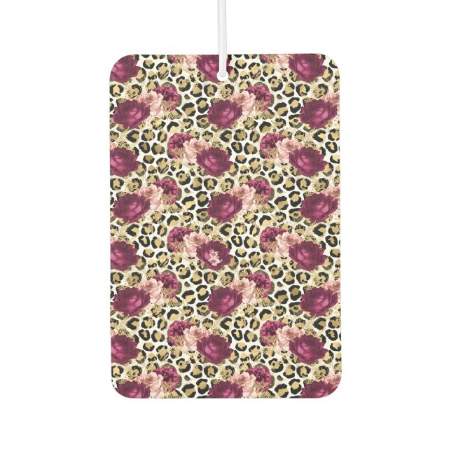 Girly Gold Pink Floral Leopard Print Air Freshener (Front)
